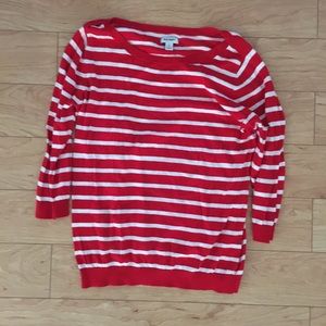 Red and white striped quarter sleeve shirt